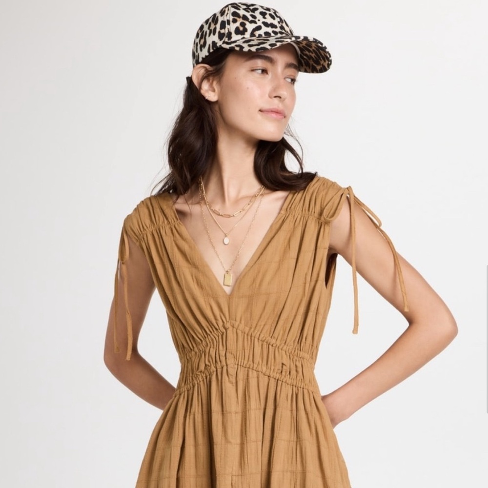 Madewell smocked knee length dress in Windowpane